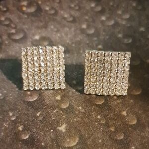 Sparkling Silver Pavé Square Earrings